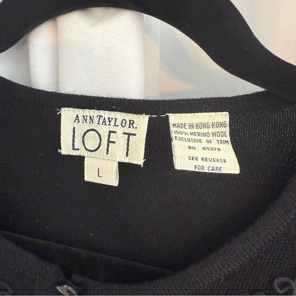 Vintage Ann Taylor LOFT Beaded Wool Cardigan Black Floral Women’s Large - Picture 2 of 9